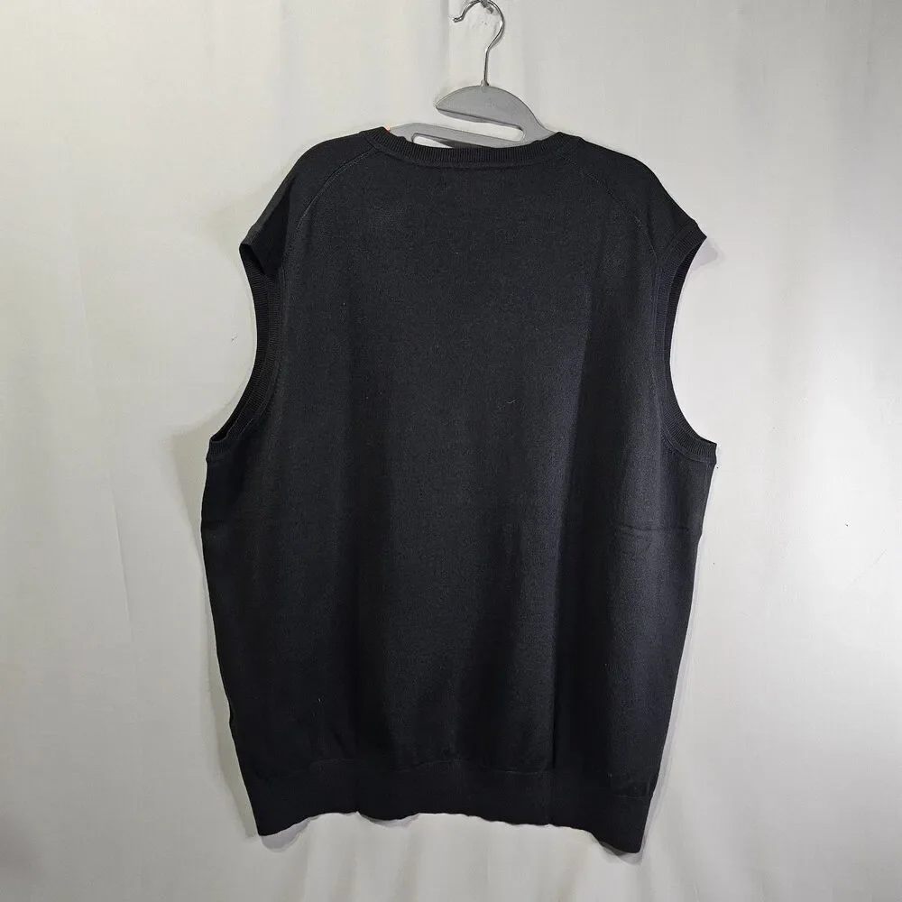 Lands End Preppy Black V Neck Sweater Vest Men Size XXL Tall  Office Smart NEW